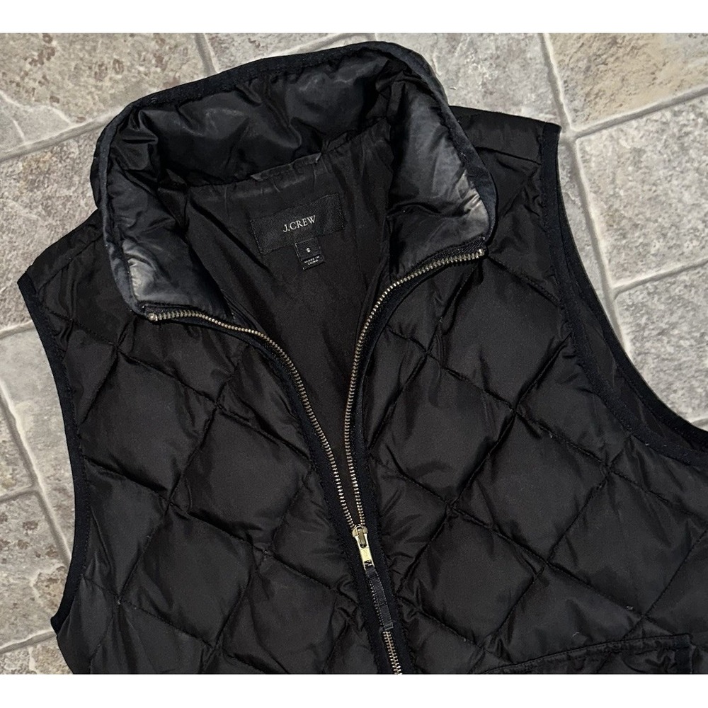 J.Crew Excursion Quilted‎ Puffer Down Fill Vest Small Black Snap Pockets